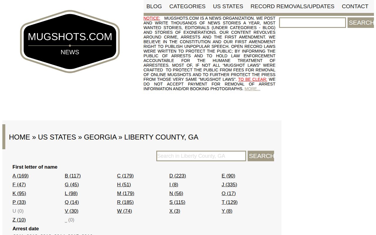Mugshots.com Liberty County unofficial historical archive for arrest news research
