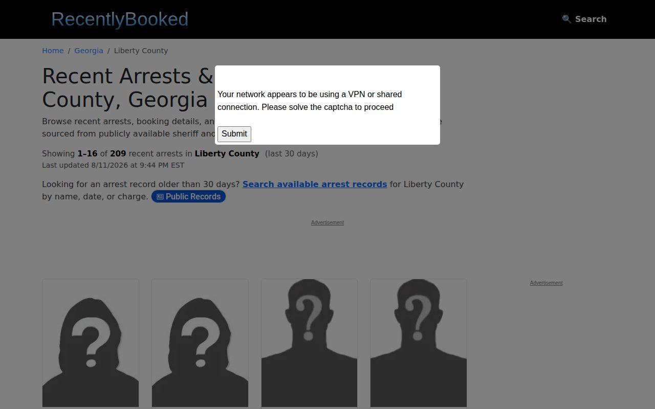 RecentlyBooked Liberty County unofficial recent arrests page for news and mugshot research