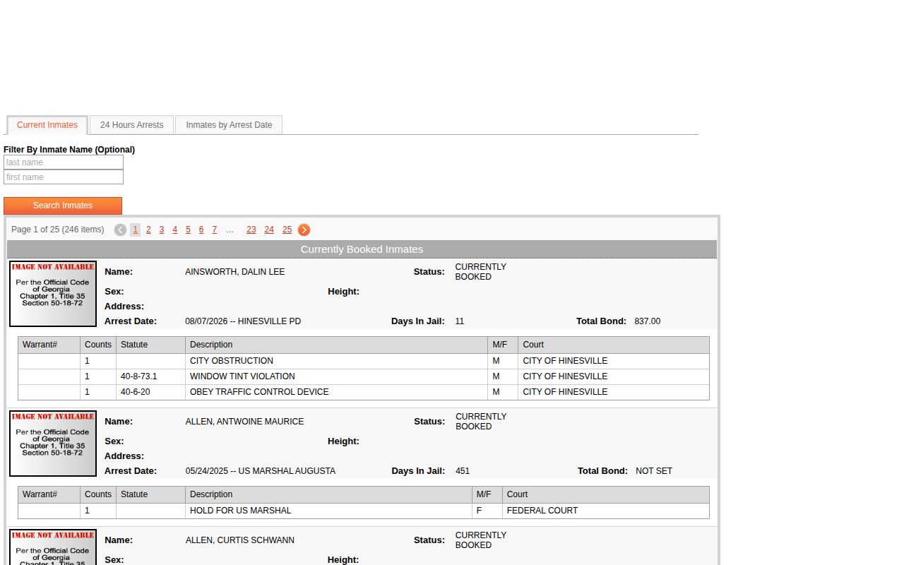 Liberty County current inmates roster interface for busted mugshots and booking records