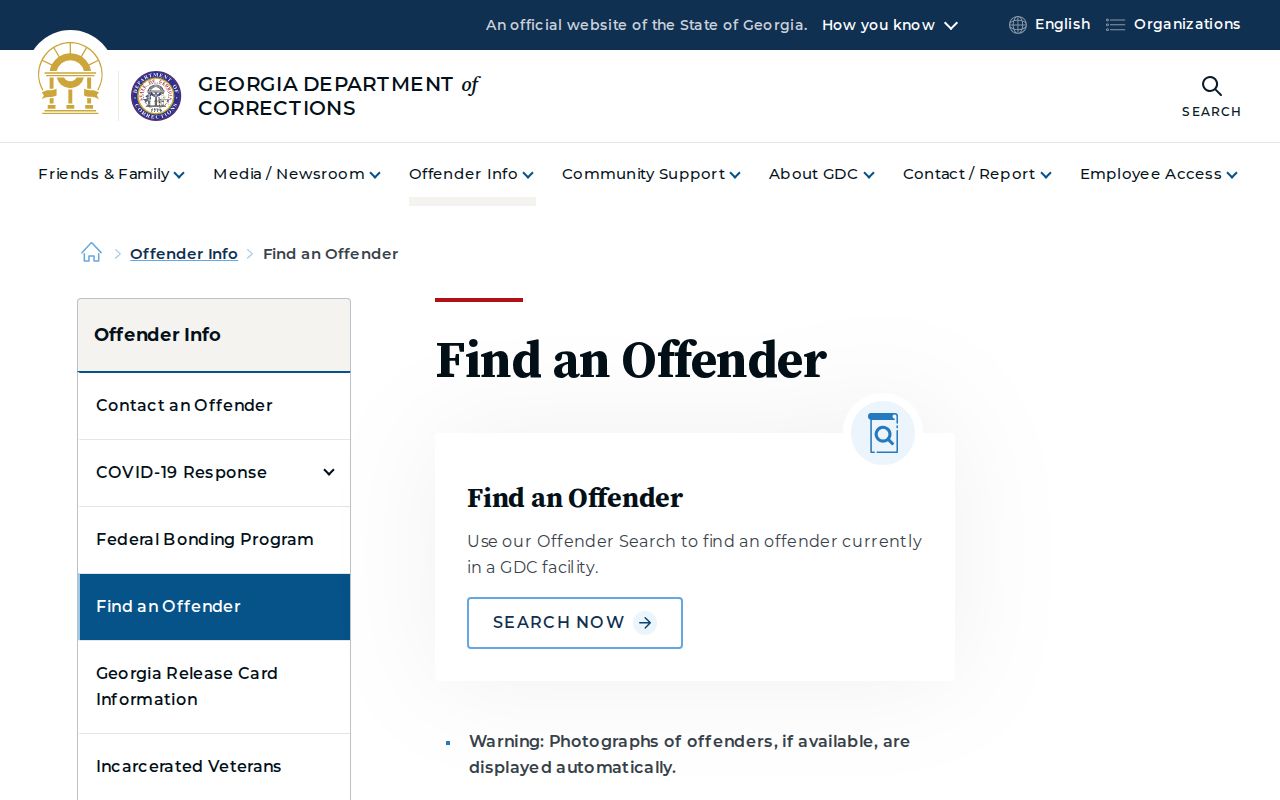 Georgia Department of Corrections offender search for Liberty County state-prison records and photos