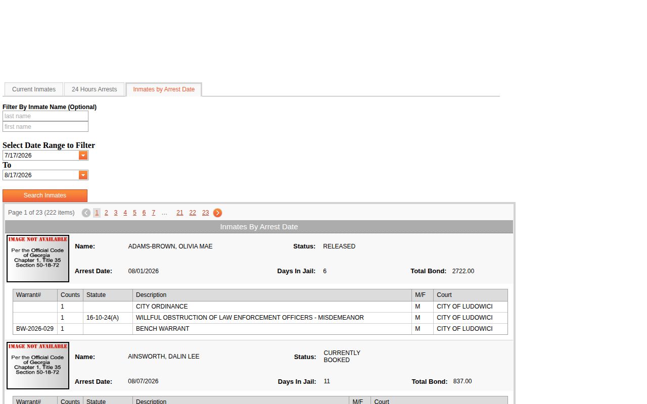 Liberty County inmates by arrest date search for booking records and mugshots